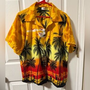 Vibrant King Kameha Palm Tree Print Men's XL Tropical Hawaiian Aloha Shirt Beach